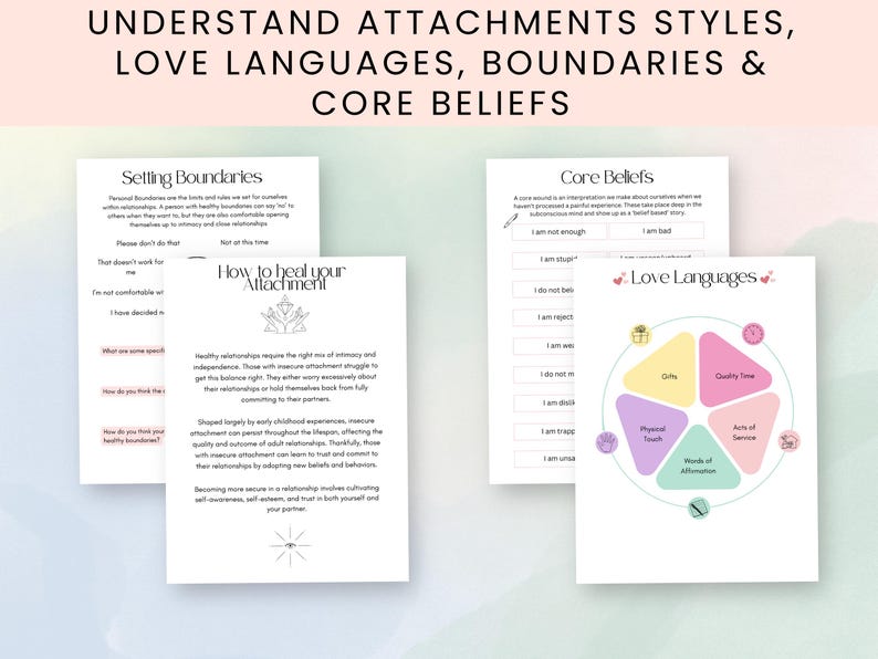 Relationship guide for improving your relationship, boundaries, boundary setting, daily journal prompts, date night ideas, gratitude journal,  self-improvement, self esteem, divorce therapy workbook, marriage separation worksheets