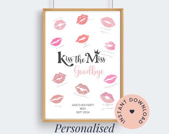 Kiss the Miss Goodbye Hen Party Game, Hen Do Keepsake (Digital Download)