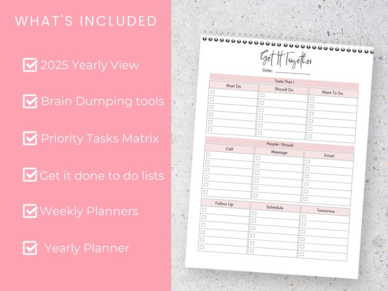 32 page Brain Dump Planner great for anyone with ADHD to use as a weekly Planner and Thought Organiser. comes with  Daily To do List and Priority Matrix and can be used as aADHD thought Journal for Mental Clarity Thought Journal