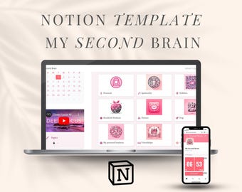Notion-mall Second Brain Pink Notion Planner Digital journal Allt-i-ett-planerare Digital livsplanerare Personlig Notion-veckoplanerare