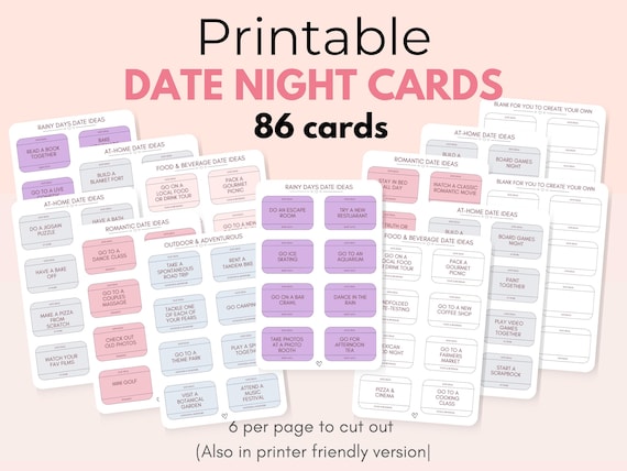 Date Night Ideas Couples Activities Healthy Relationship Couples Date Night Printable Date Night Cards for couples Date idea cards