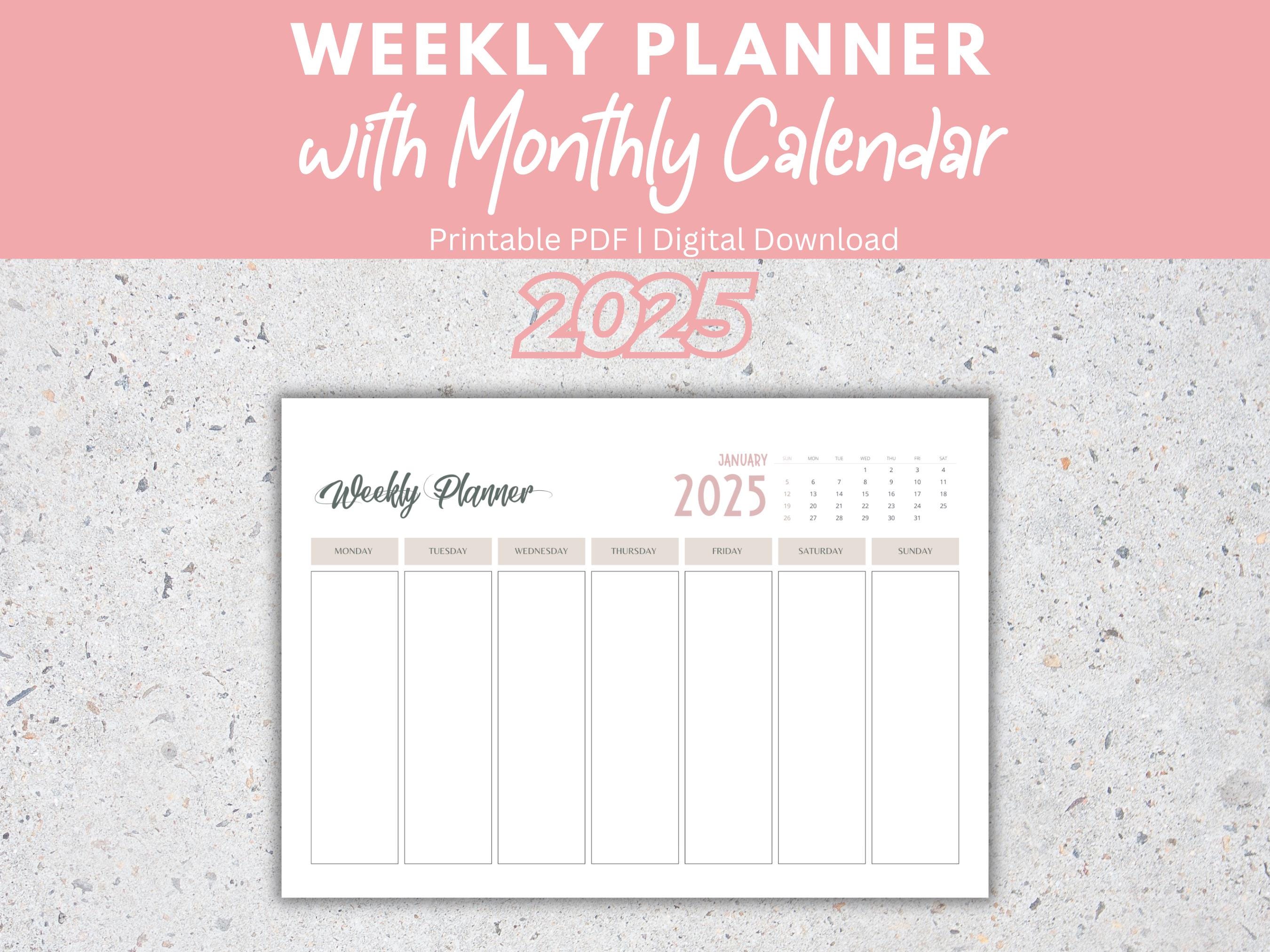 2025 Weekly Planner With Monthly Calendar Printable Household Weekly ...
