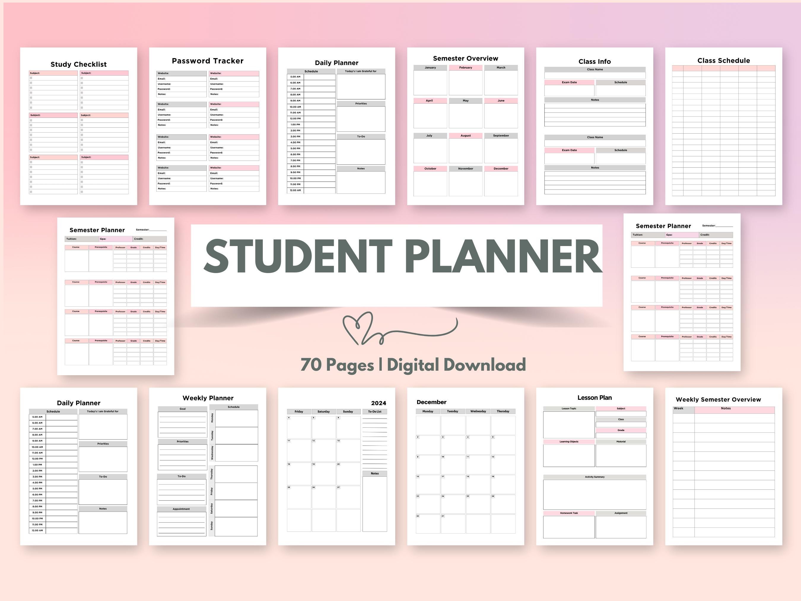 Study Planner for Student Diary Printable Course Schedule Planner ...