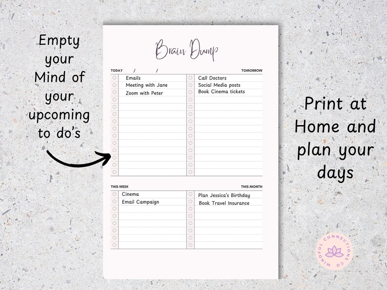 Brain Dump Planner is great for anyone with ADHD to use as a Daily Planner and Thought Organizer. comes with a Daily To do List and Priority Matrix and can be used as a ADHD thought Journal for Mental Clarity and a Thought Journal