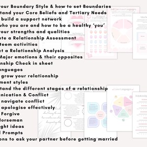 Relationship guide for improving your relationship, boundaries, boundary setting, daily journal prompts, date night ideas, gratitude journal,  self-improvement, self esteem, divorce therapy workbook, marriage separation worksheets