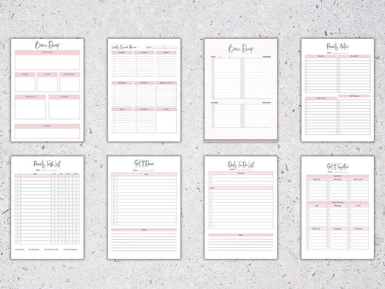 32 page Brain Dump Planner great for anyone with ADHD to use as a Daily Planner and Thought Organizer. comes with  Daily To do List and Priority Matrix and can be used as a ADHD thought Journal for Mental Clarity Thought Journal