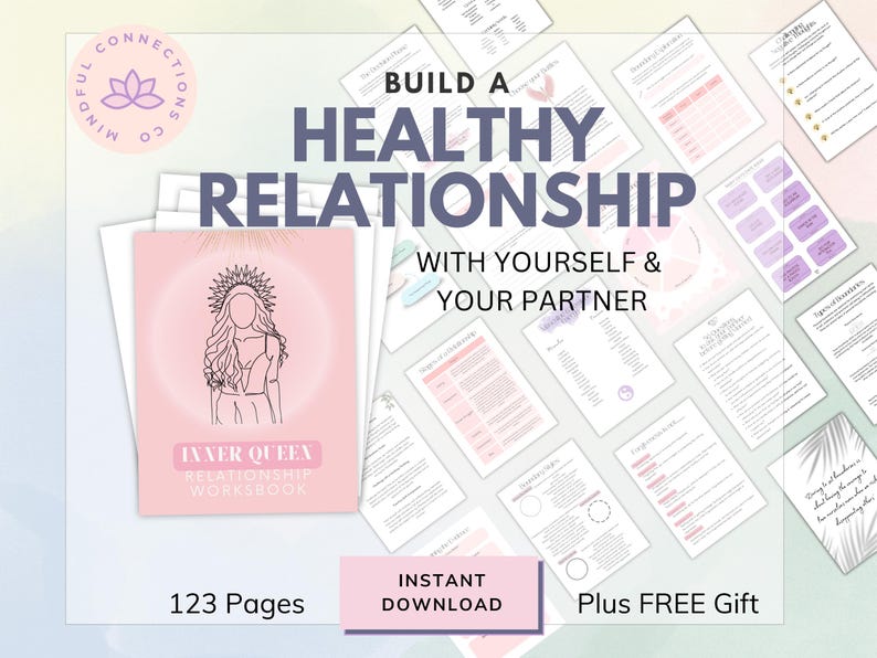 Relationship guide for improving your relationship, boundaries, boundary setting, daily journal prompts, date night ideas, gratitude journal,  self-improvement, self esteem, divorce therapy workbook, marriage separation worksheets