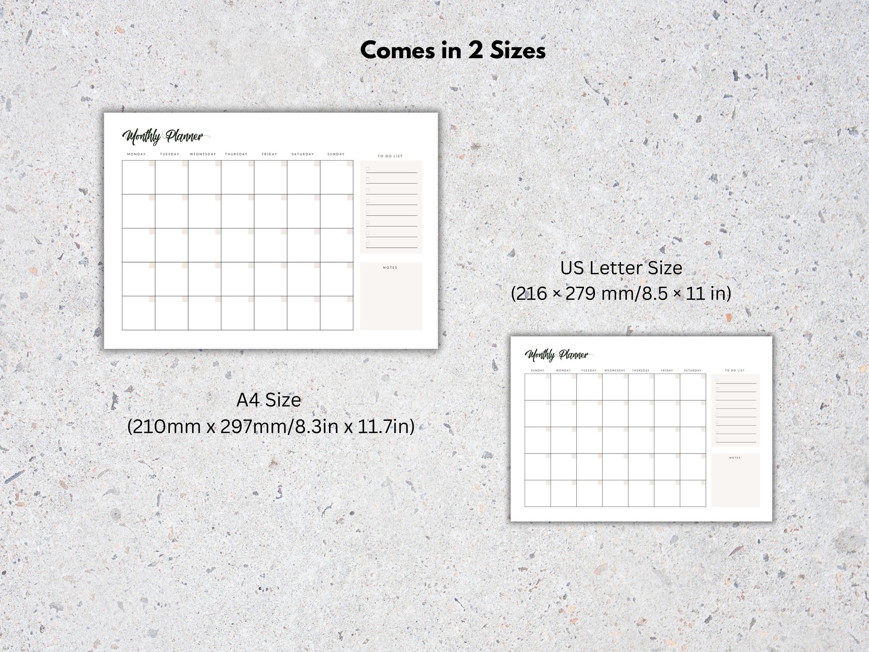 Undated Monthly Planner Printable Blank Calendar Template PDF Landscape ...