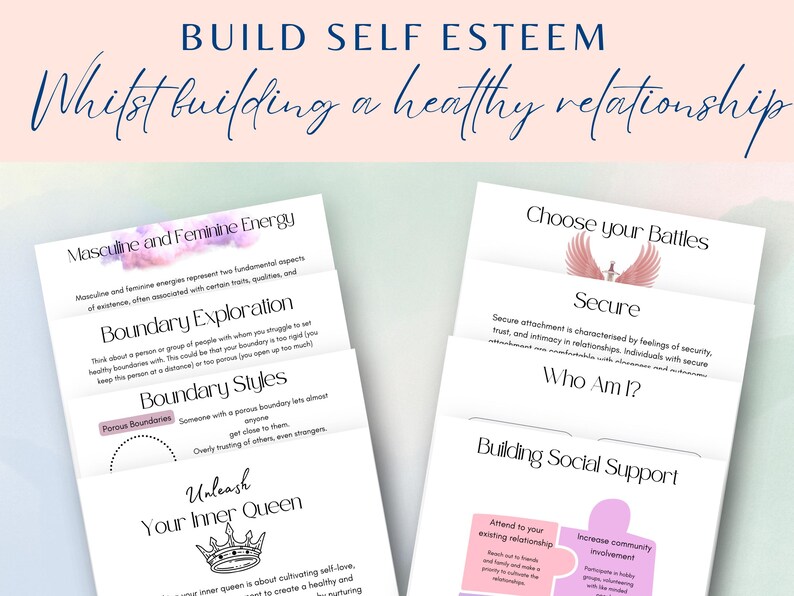 Relationship guide for improving your relationship, boundaries, boundary setting, daily journal prompts, date night ideas, gratitude journal,  self-improvement, self esteem, divorce therapy workbook, marriage separation worksheets