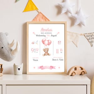 New Baby Announcement Digital Birth Sign New Arrival Baby Girl Nursery ...