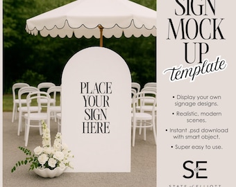 Wedding Welcome Sign Mockup: Realistic A1 Tall Arch, Garden Party Theme (PSD File)