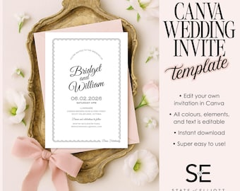 Elegant Wedding Invitation Template: Modern Marmont Design, 5x7 (Digital File for Canva)