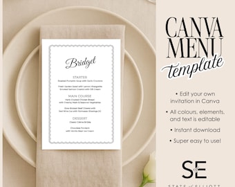 Elegant Wedding Menu Template: Modern 5x7 Marmont Design (Digital File, Canva Editable)