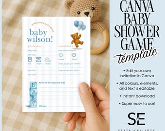 Baby Shower Predictions Card: Watercolor Bear Theme (Printable Template)
