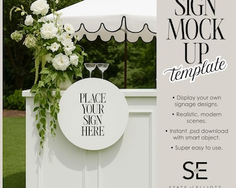 Wedding Bar Sign Mockup: Realistic Hanging Round PSD Template (Digital Download)