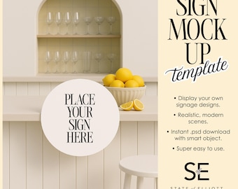 Euro Summer Bar Sign Mockup: Realistic Round Hanging Sign, PSD Template