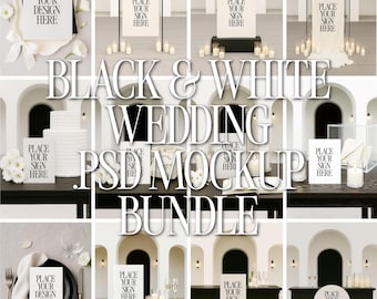 Black and White Wedding Stationery Mockup Bundle: Realistic Minimalist Signage (PSD, JPG Files)