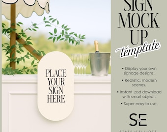 Wedding Bar Sign Mockup: Hanging Oval Display (PSD File)