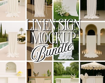 Linen Sign Mockup Bundle: Wedding & Event Canva Realistic Scenes (Digital Download JPEGs)