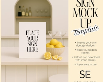 Euro Summer Wedding Bar Sign Mockup: A4 Template (PSD, JPG Digital Download)