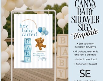 Watercolor Bear Baby Shower Welcome Sign: Editable Template (Digital Download)