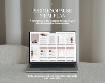 Perimenopause Meal Plan | 7 Day Menopause Nutrition Guide | Done-For-You Client Resource | Editable Canva Template