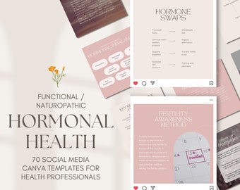 Hormone Health Social Media Posts | Pink | 70 educational posts | White Label | Editable | Canva Template | For Naturopaths, Nutritionists