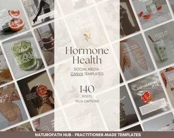 140 Hormone Health Social Media Posts With Captions - Canva Templates - For Health Professionals