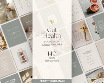 Modelli Canva per social media sulla salute intestinale, olistico, nutrizionista, naturopata, medicina funzionale, contenuti Instagram pronti all'uso