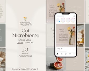Gut Microbiome Social Media Canva Templates, Done-for-you, Instagram, For Naturopaths, Nutritionists, Functional Medicine Practitioners