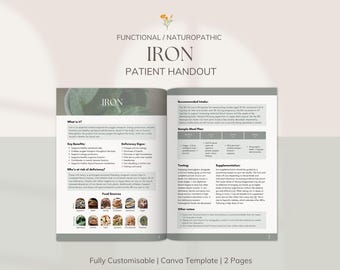 Iron Nutrition Handout, Patient Cheat Sheet, Canva Template, For Health Practitioners