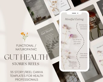 Gut Health Stories / Reels | 35 educational posts | White Label | Editable | Canva Template | For Naturopaths, Nutritionists