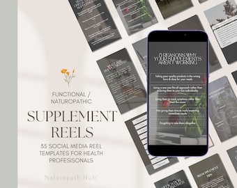 Supplement Reels | 35 educational posts | Editable | Canva Template | For Naturopaths, Nutritionists