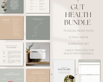 Gut Health Bundle | 70 social media posts | Ebook | Elimination Diet | Canva Templates | For Naturopaths, Nutritionists