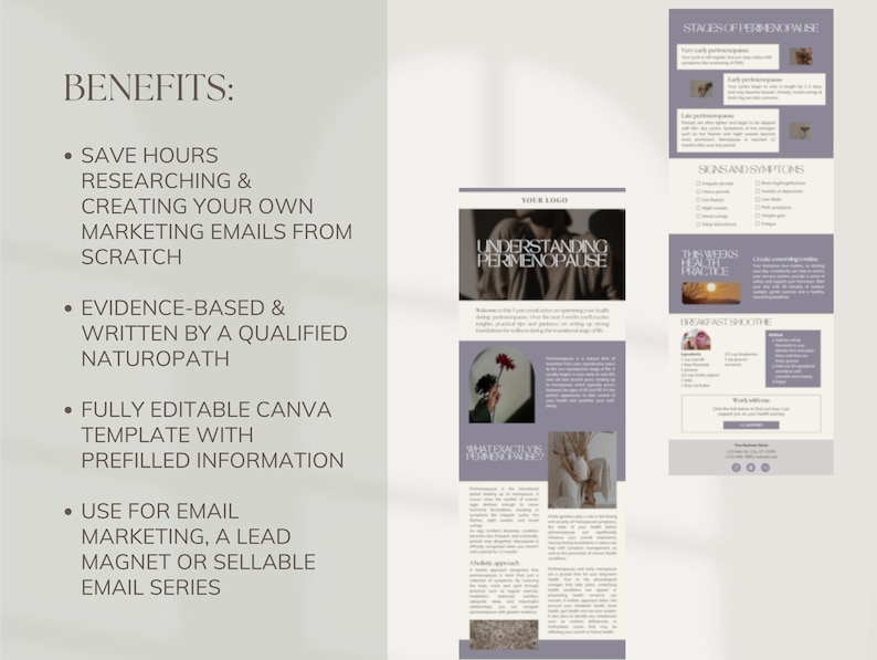 Perimenopause email marketing canva template