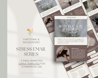 Stress, Bien-être mental, Série de courriels | 5 e-mails éducatifs | Modèles de toile | Pour les naturopathes, les nutritionnistes