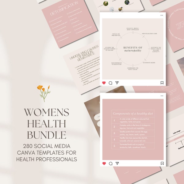 Womens Health Social Media Posts | 280 educational posts | Pink | White Label | Editable | Canva Template