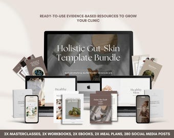 Gut-Skin Canva Template Bundle | Masterclasses, Workbooks, Meal Plans, Social Media Posts | For Naturopaths, Nutritionists