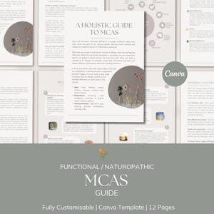 Puede incluir: Una guía para el Síndrome de Activación de Mastocitos (MCAS) con un enfoque holístico. La guía es funcional y naturopática, con un diseño floral y el texto "A Holistic Guide to MCAS" y "Functional/Naturopathic MCAS Guide".