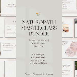 Naturopath Masterclass Canva Template Bundle | 5 Done-For-You Client Masterclasses | Hormones | Gut | Detox | Stress | Skin