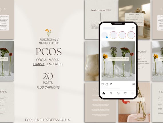PCOS Social Media Canva Templates, Holistic, Hormones, Instagram, For Naturopaths, Nutritionists, Functional Medicine Practitioners