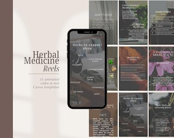 35 Reels de medicina herbaria para redes sociales - Plantillas de Canva - Para naturópatas y herbolarios
