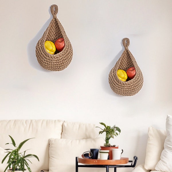 Hanging Fruit Baskets for Kitchen, Handwoven Produce Basket for Fruits Vegetable Potato Onion Storage, Boho Wall Hanging Basket