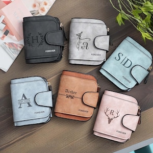 Portefeuille en cuir pour femme personnalisé, Portefeuille personnalisé, Porte-monnaie pour femme avec fermeture à glissière, Portefeuille pour elle, Portefeuille pour femme, cadeau d'anniversaire personnalisé, cadeau pour maman