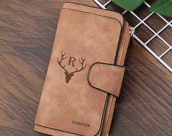 Cartera de cuero personalizada para mujer, regalo de cumpleaños especial personalizado para ella, billetera de cuero plegable para regalo del día de la madre, regalo para la abuela