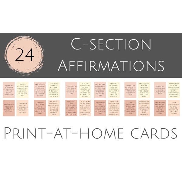 C Section Affirmation Cards for Birth - positive caesarean encouragement cards to print at home