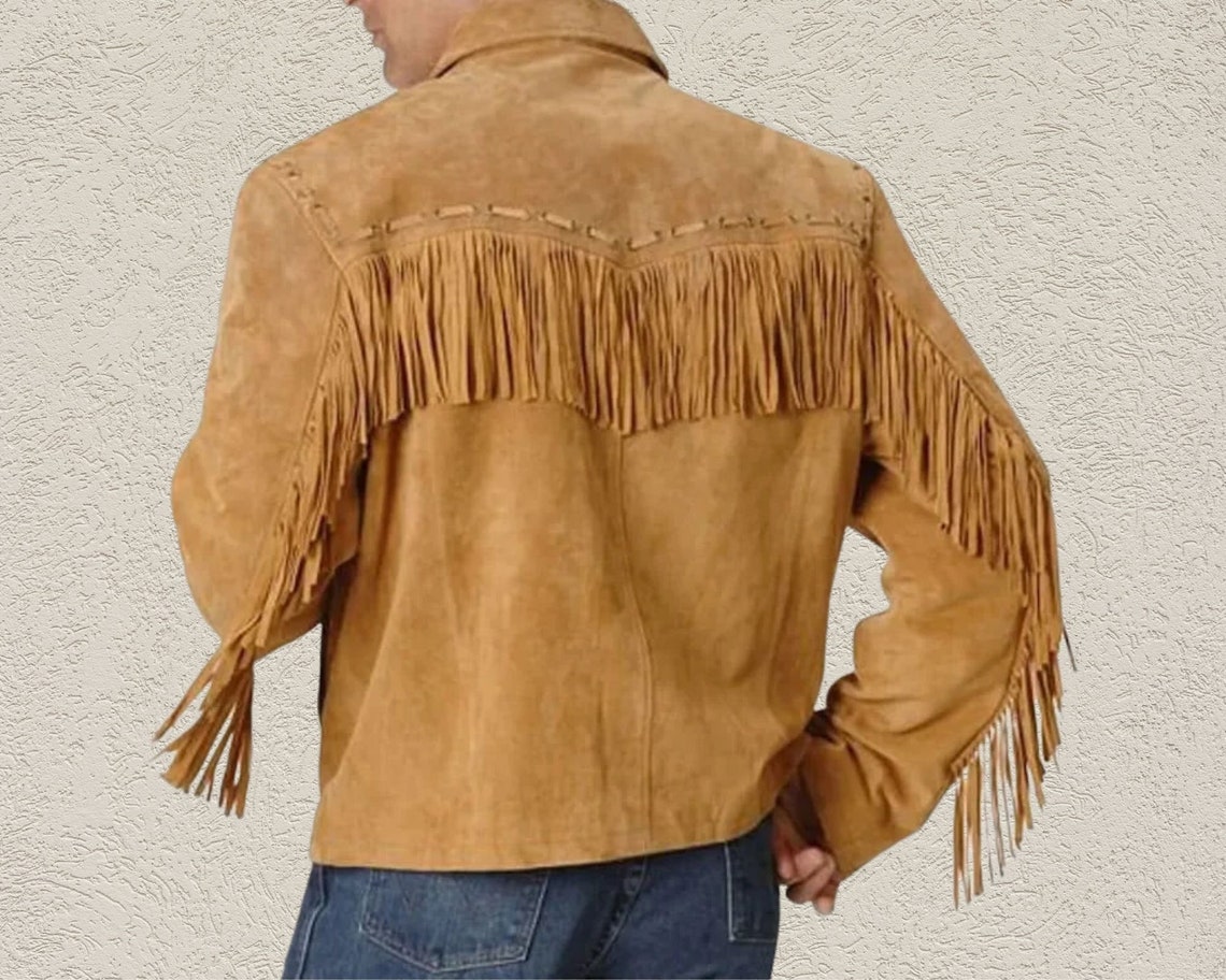 Handmade Western Cowboy Style Suede Leather Jacket With Fringes, Men's ...