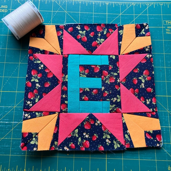 FPP Sawtooth Heart - Letter E - 8 inch x 8 inch quilt block pattern