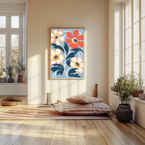 Retro Floral Wall Art Print – Boho Flower Digital Download | Botanical Poster | Digital Print Wall Art | Wall Décor | Wall Art Gift