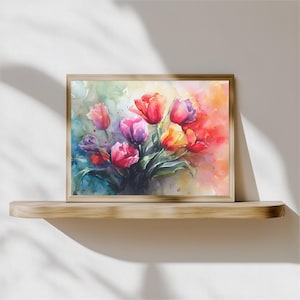 Watercolor Tulip Bouquet Wall Art – Colorful Floral Artwork | Botanical Print | Digital Print Wall Art | Wall Décor | Wall Art Gift
